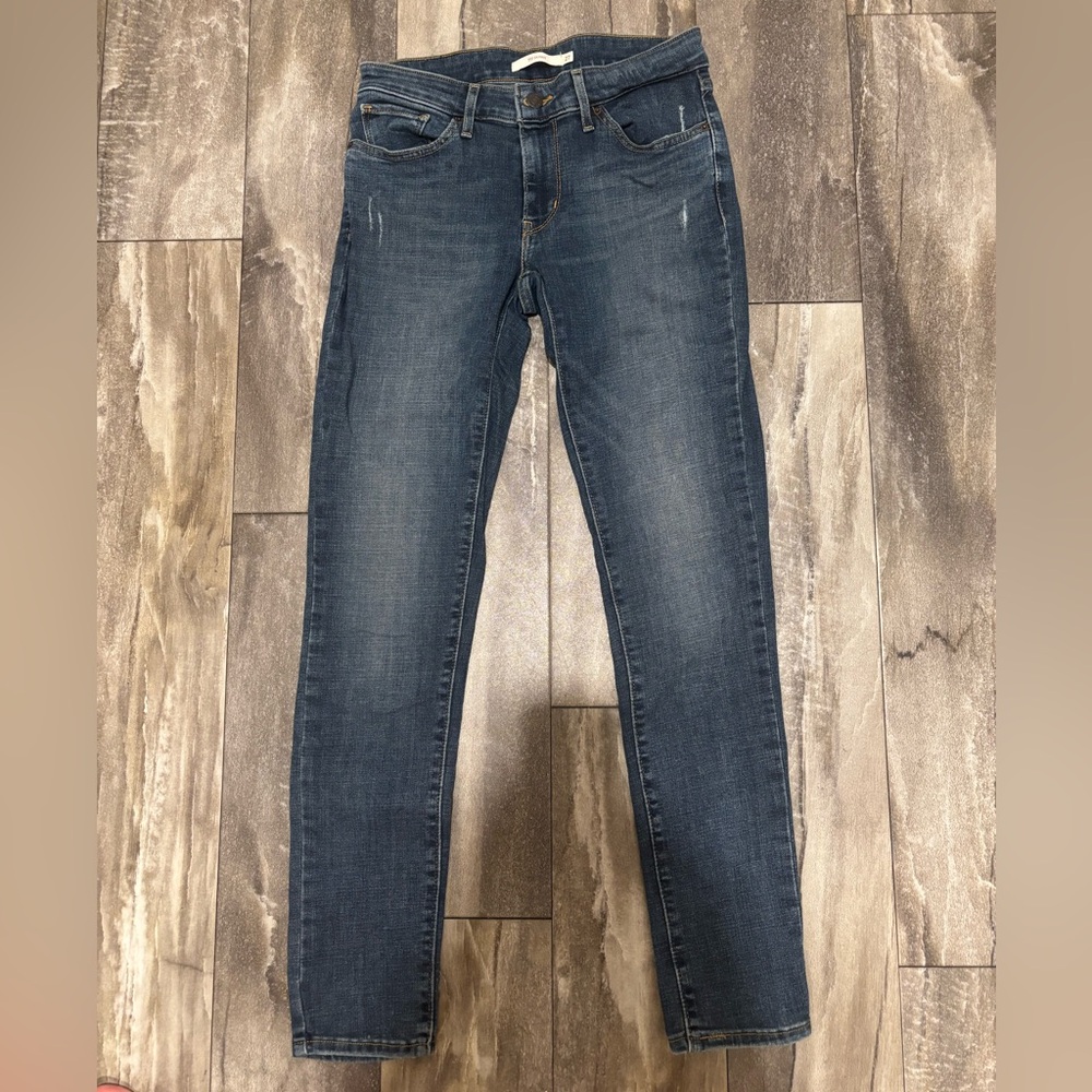 Levi Strauss 711 Skinny Denim Jeans Sz 27 Distressed Mid Blue